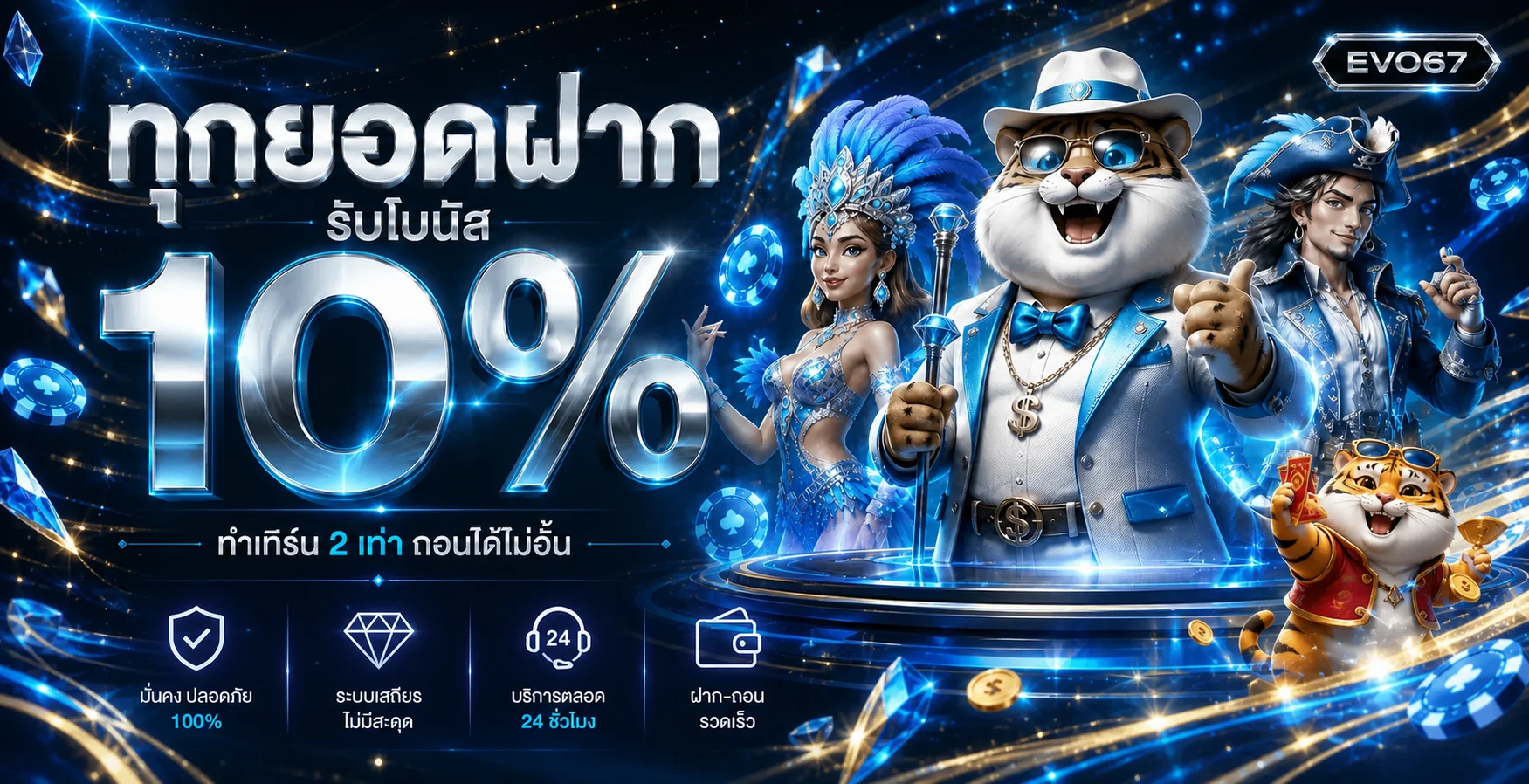โปรโมชั่นคืนยอดฝาก EVO67 พร้อมตัวละคร Fortune Tiger